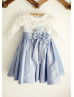 Elbow Sleeves Lace Blue Taffeta Flower Girl Dress